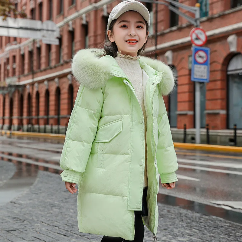 Children's down jacket girls long new children's clothing big children's thick coat white duck down Waterproof and windproof