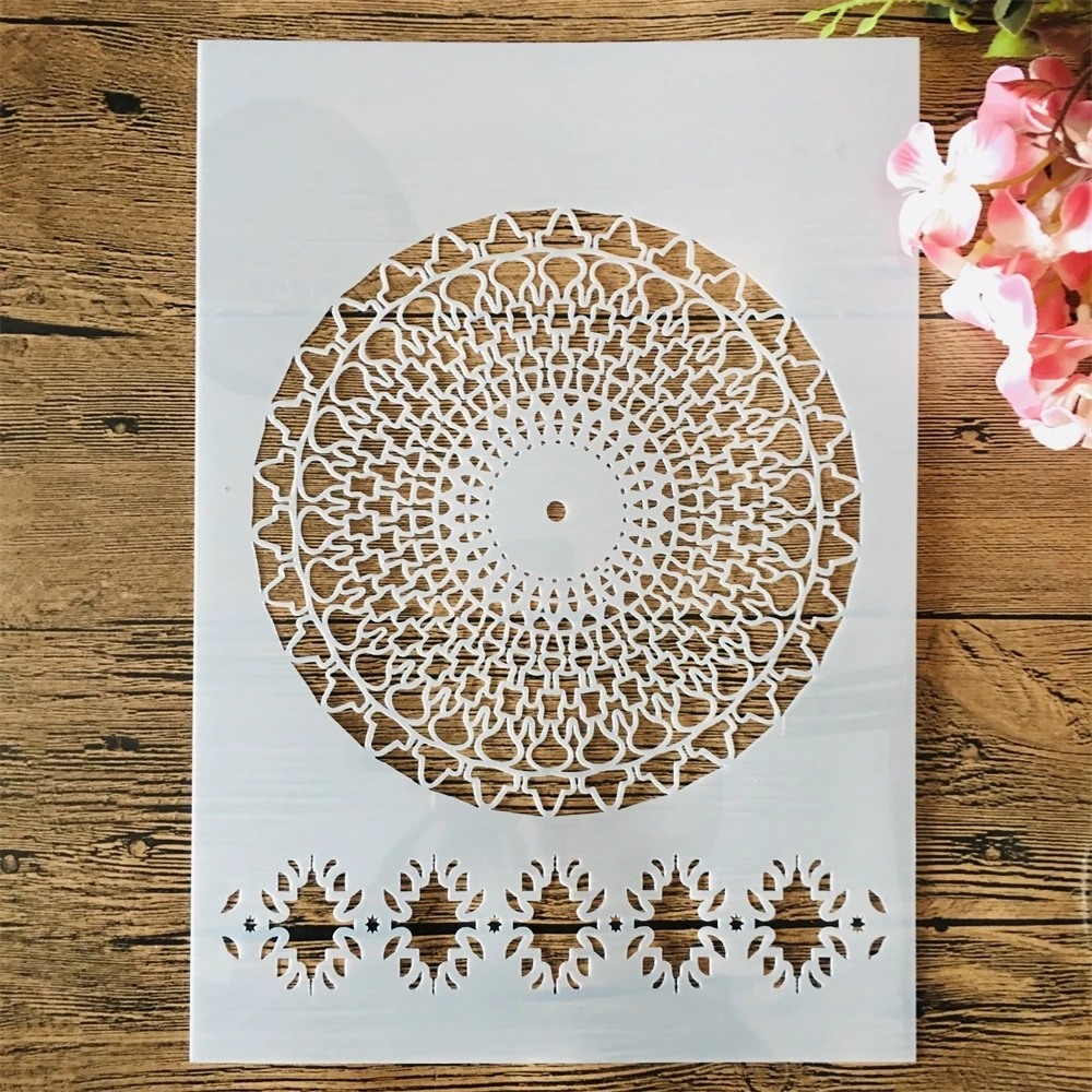 4Pcs A4 29cm Mandala Wheel Round Line DIY Layering Stencils Wall Painting Scrapbook Coloring Embossing Album Decorative Template