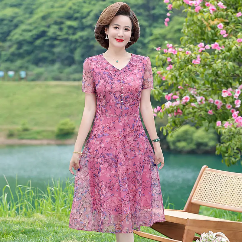 

Long Dress Knee Length Fashionable and Elegant New Style for Mothers Summer Dress