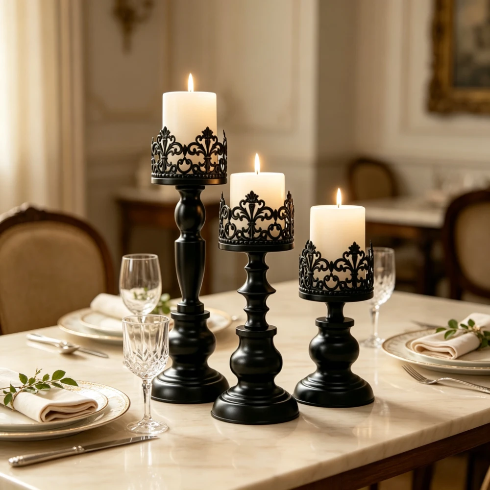 3Pcs/Set Gold Metal Candle Holders Vintage Hollow Candlestick Wedding Table Centerpiece Ornament Home Dining Desktop Decor