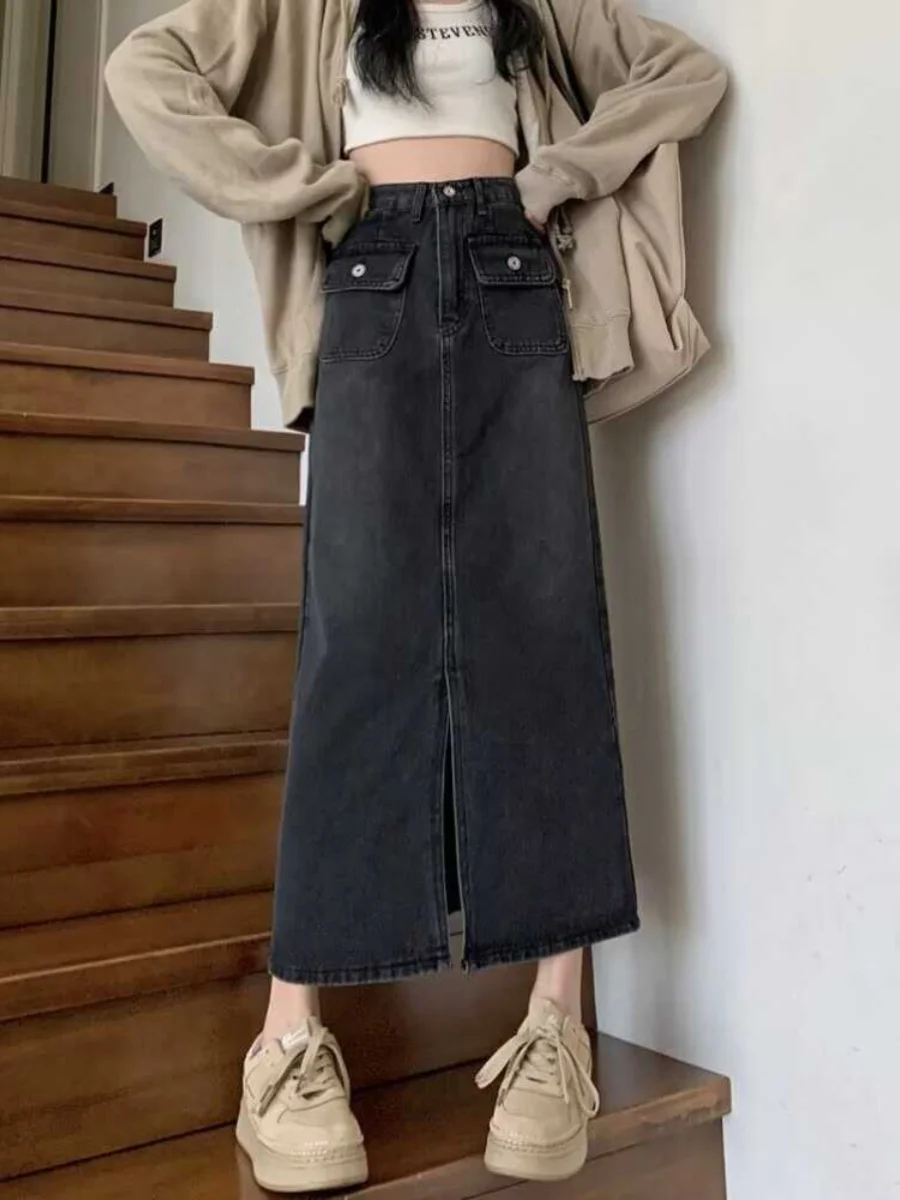 

Юбка трапециевидной формы с высокой талией для женщин, винтажная джинсовая юбка-миди, летняя юбка больших размеров, модная повседневная юбка для поездок на работу