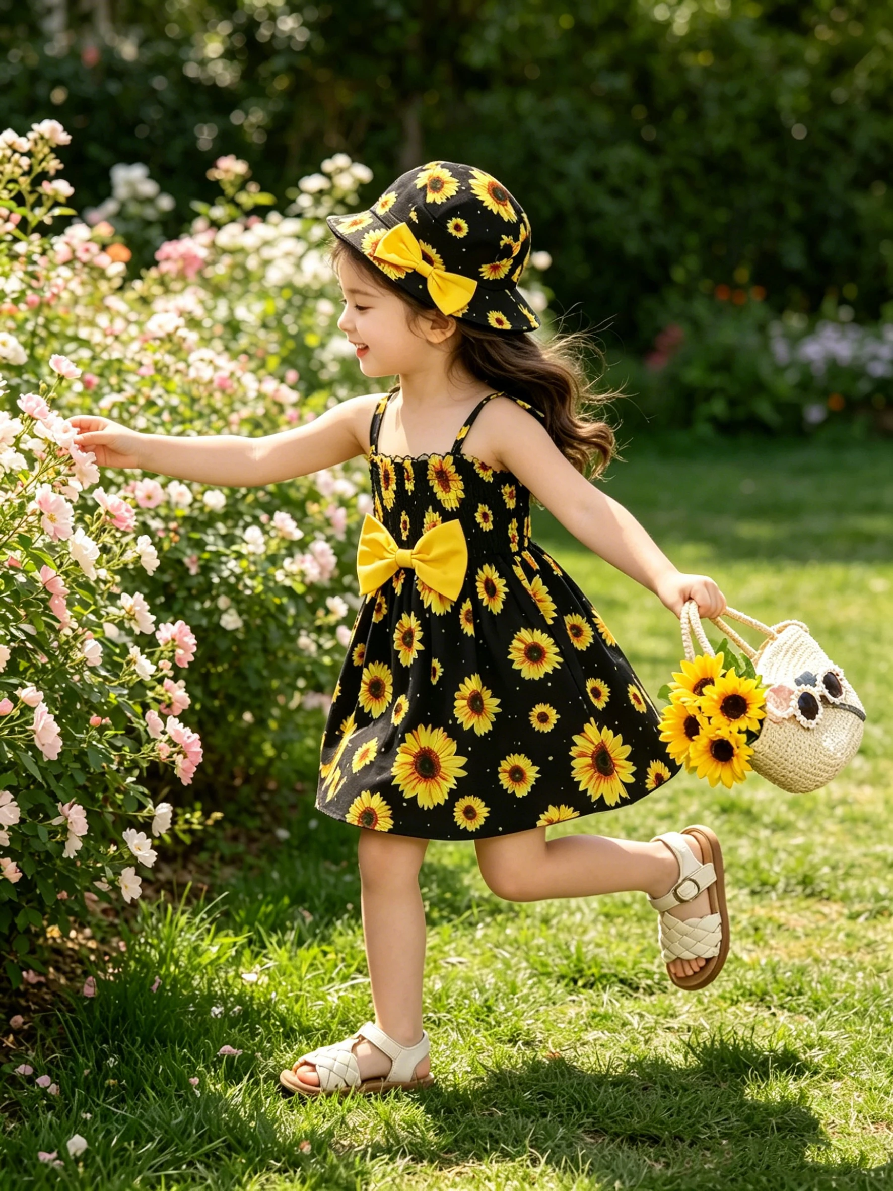 Yellow Green Blue Daisy Mesh Layered Jumpsuit - Elegant Ruffled Hem, Perfect for Summer Parties and Casual Wear