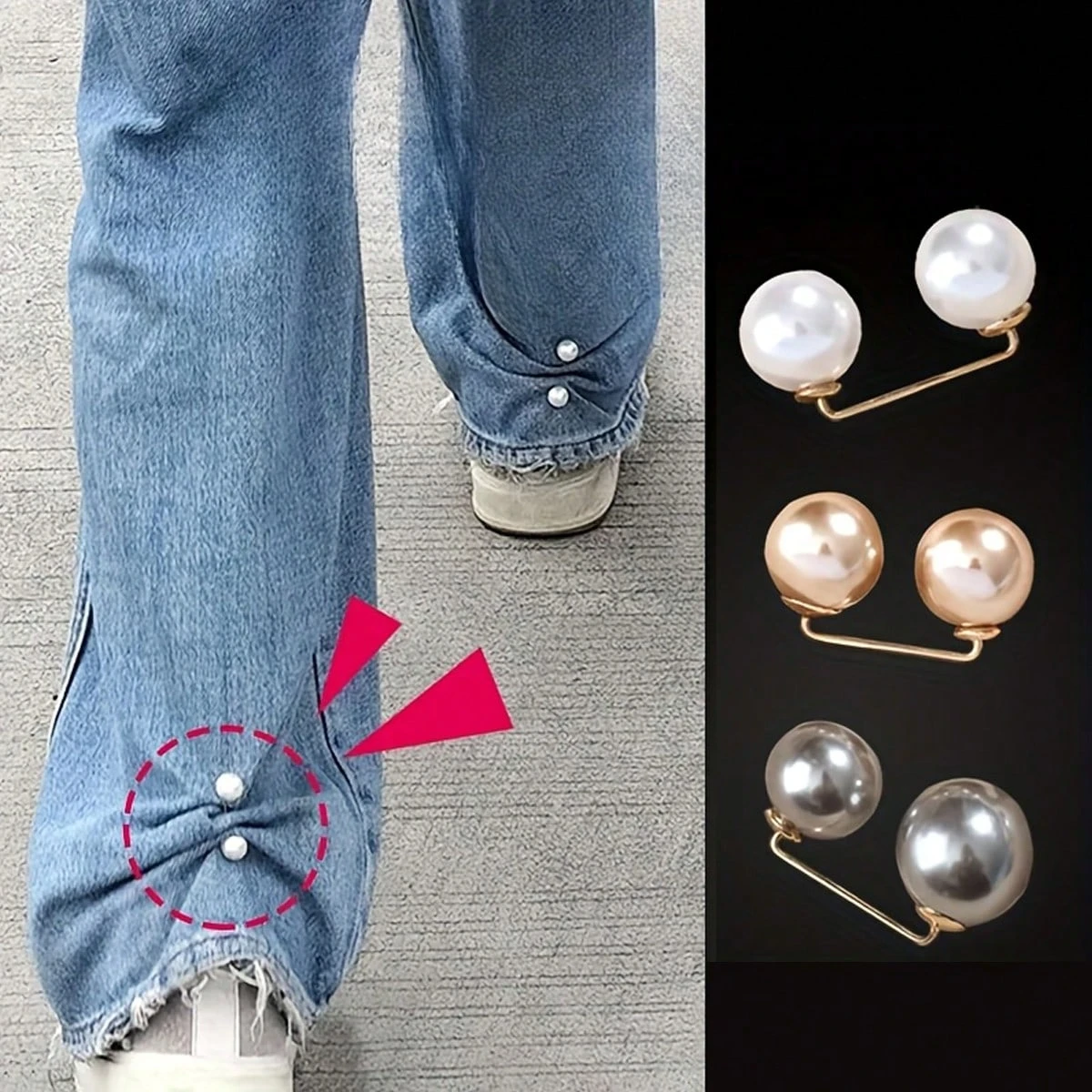 2Pcs Pearl Jeans Ankle Clips Multi-functional Anti-Exposure Safety Pin Pants Length Adjuster Anti-Slip Shoe Buckle