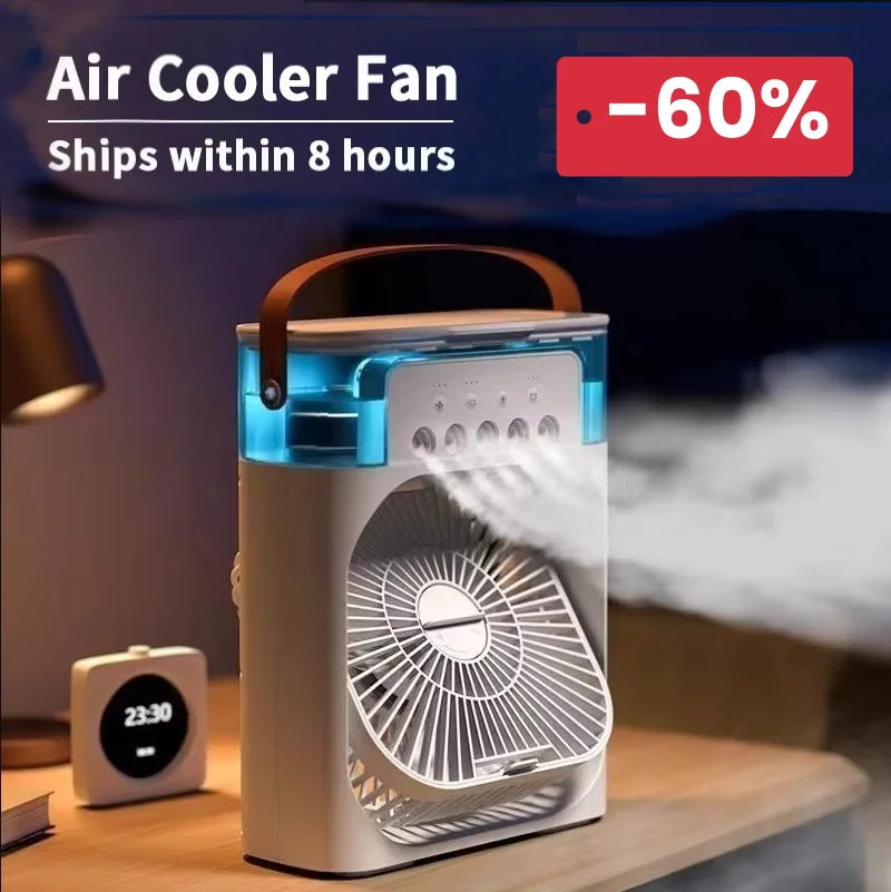 Mini Portable Fan Air Conditioners USB Electric Fan Air Cooler LED Night Light Water Mist  3 In 1 Office Home Humidifier