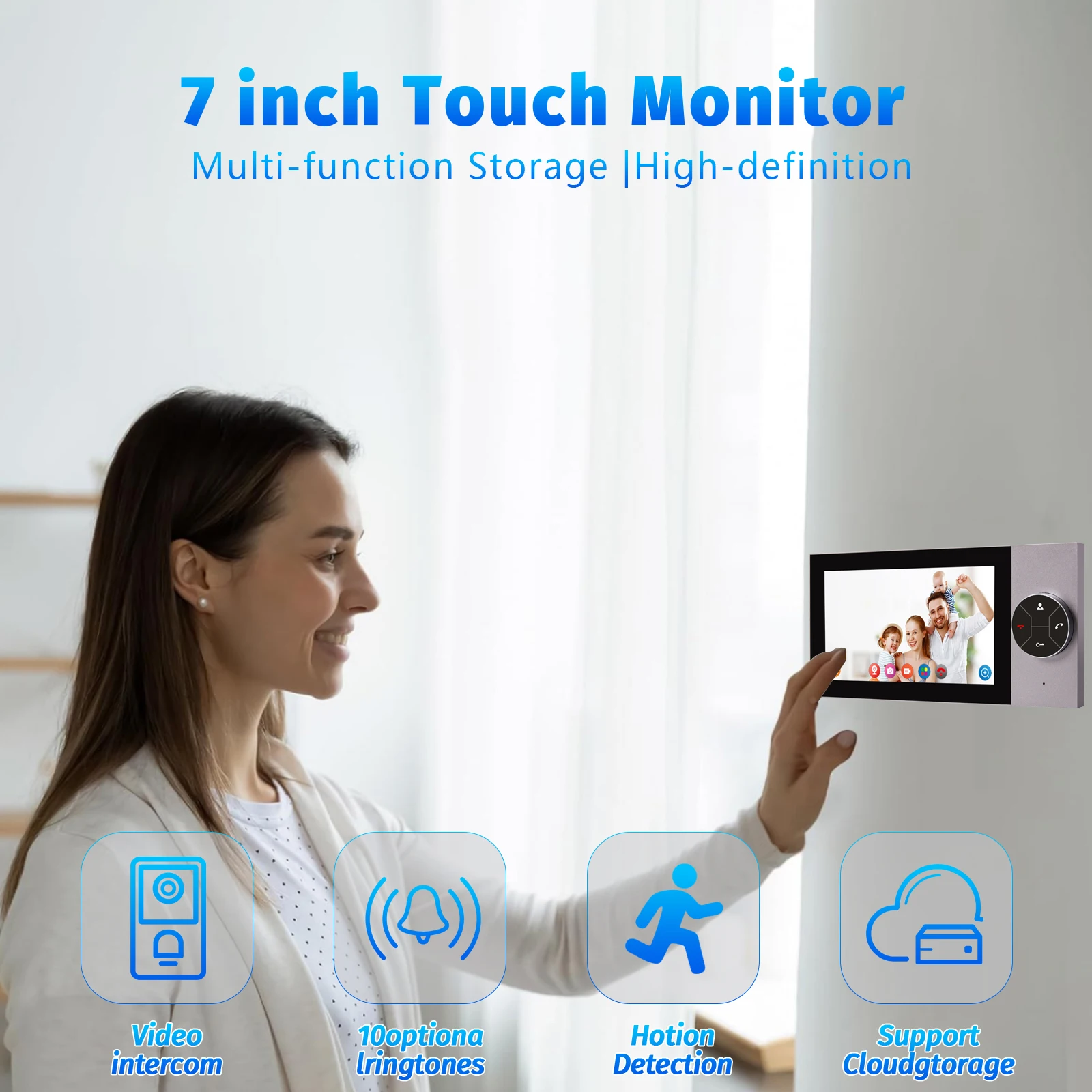 Smart Video Intercom System 7 Inch, HD Outdoor Camera with Night Vision, 2-Way Talk & Waterproof Design for Home/Gate Access