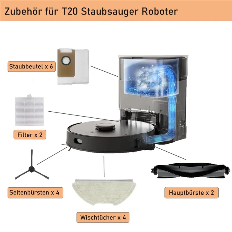 قطع غيار الأجهزة لـ Airrobo T20 جهاز آلي لتنظيف الأتربة فرشاة جانبية رئيسية فلتر Hepa ممسحة أكياس الغبار القماشية الملحقات