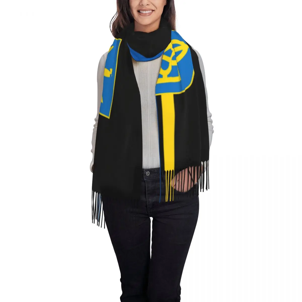 Personalized Print Flag Of Ukraine Stripe Scarf Women Men Winter Fall Warm Scarves Ukrainian Coat Of Arms Shawl Wrap