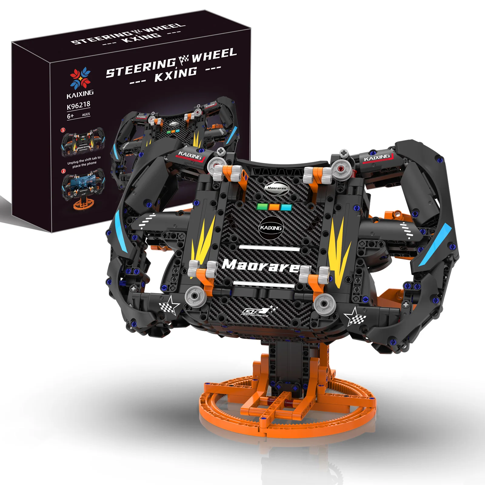 MOC DIY 1:1 レーシングカー ステアリングホイール 組み立てブロックキット アプリ付き、STEM玩具、車好きへのクリスマスやホリデーギフトに最適