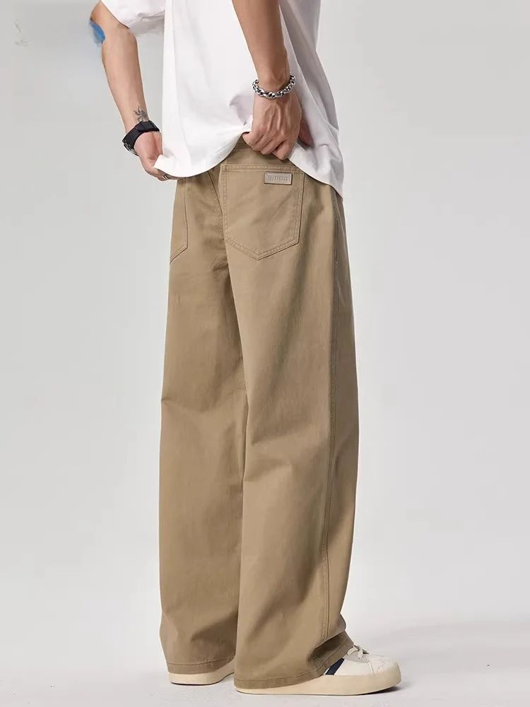 

Мужские повседневные брюки цвета хаки, летние свободные брюки в американском стиле ретро с прямыми штанинами длиной до пола, рабочая одежда Jeanswest