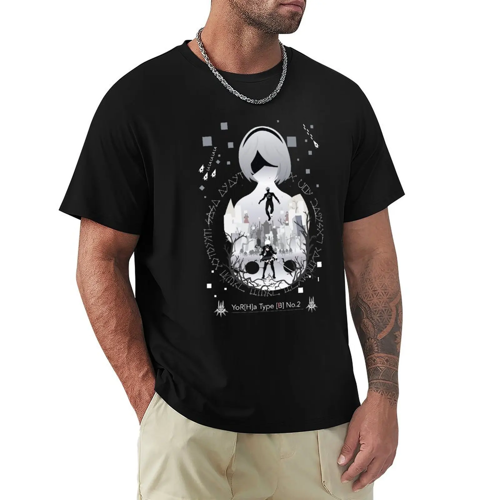 Yorha Unit 2b negative Space T-Shirt Christmas Casual Short Sleeve Top