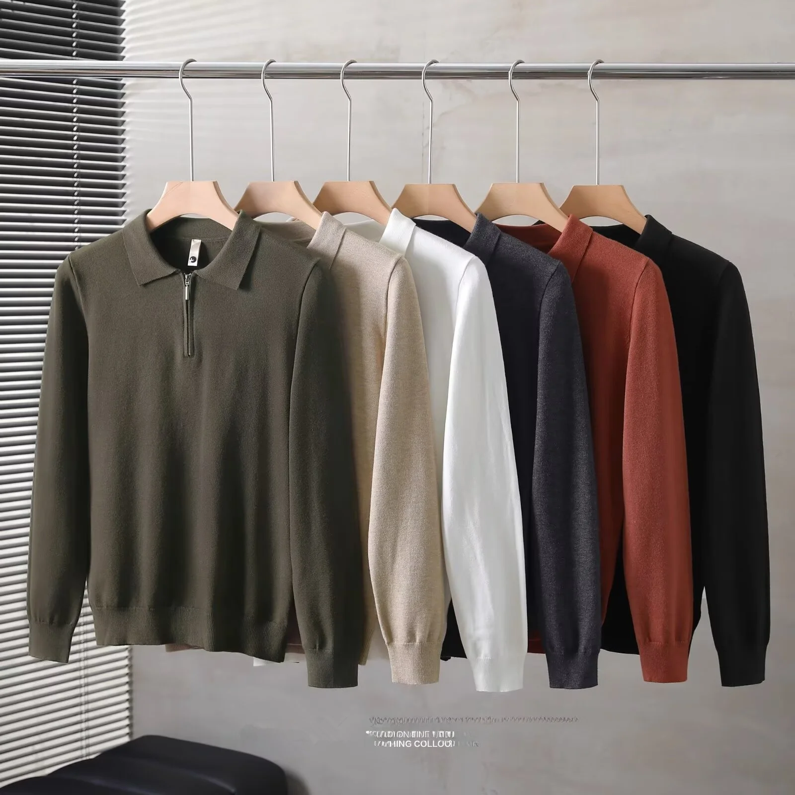 

American Sle f Zip irt Men's Knitted Base Layer irt Turn-down Collar Casual Maturi Sweater Spring Autumn Sle