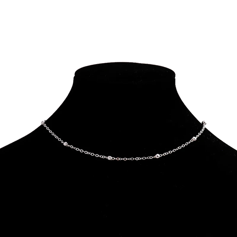 Aihua Einfache Kupfer Perlen Kette Choker Halskette für Frauen Männer Kpop Mode Silber Farbe Kleine Kugel Kurze Schlüsselbein Kette Halskette – Detail 3