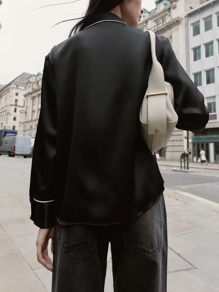 ملابس نسائية وصلت حديثًا لشتاء 2025 على الطراز الأوروبي والأمريكي قميص فضفاض متعدد الاستخدامات مع زخرفة حجب الألوان