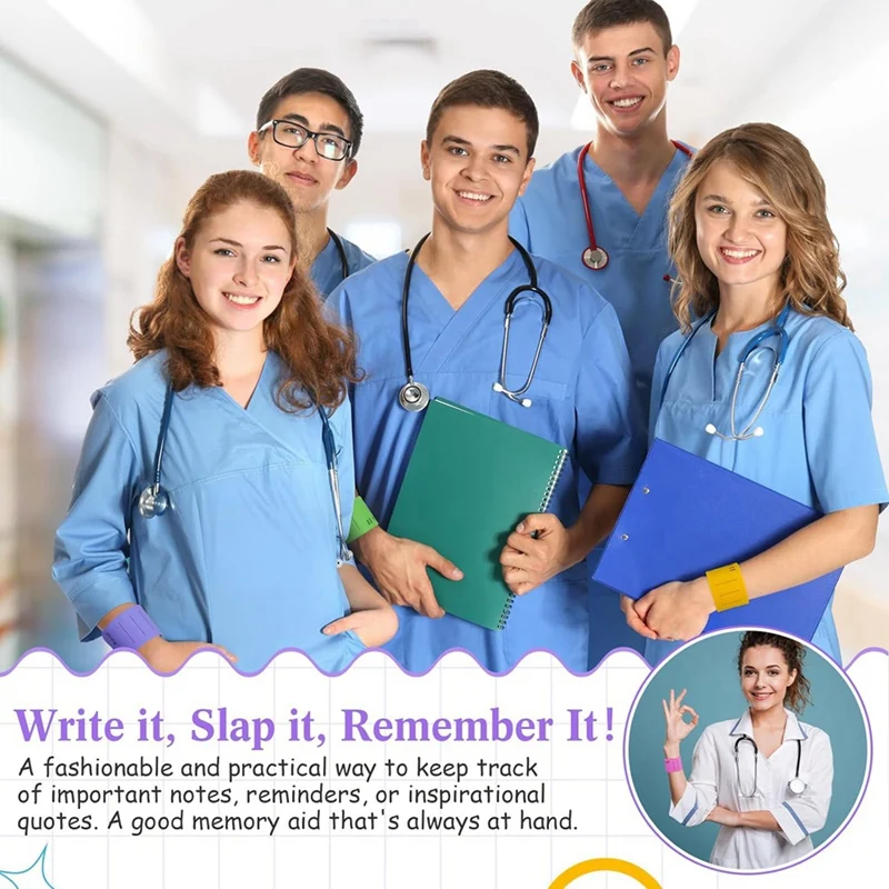 SCLS 6 Pcs Nurse Silicone Bracelet To Do List Slap Silicone Reminder Bracelet 9.4X1.8In Reusable Wearable Wrist