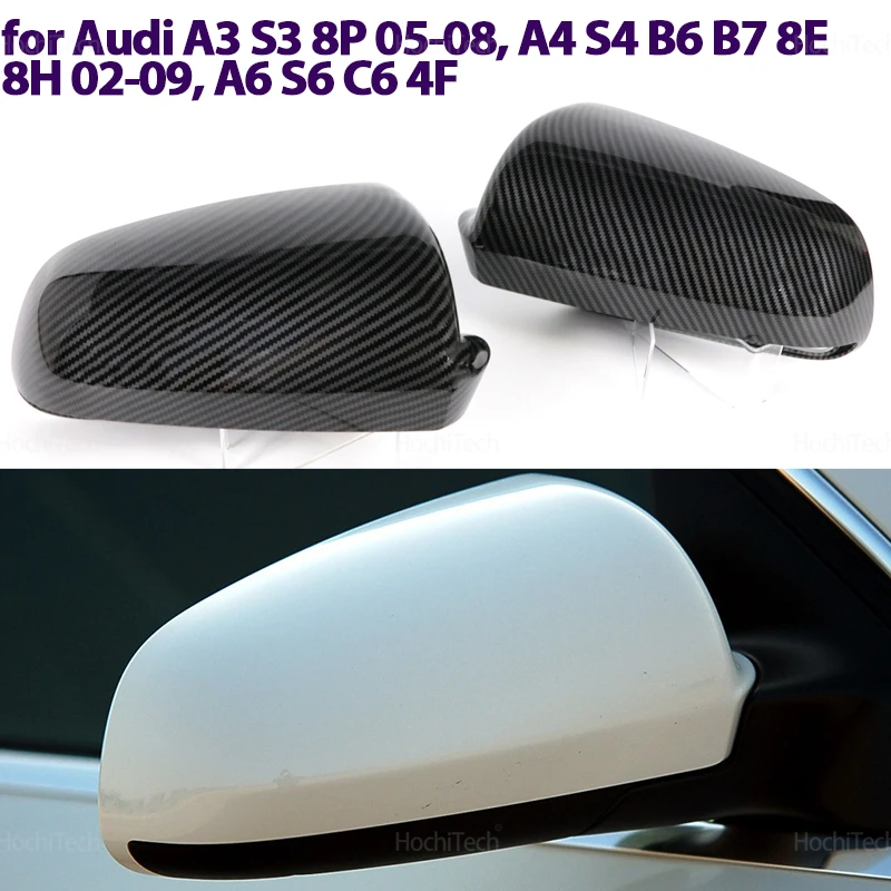 

2x Carbon Fiber Look Black Rearview Side Mirror cover Caps for Audi A3 S3 8P 05-08, A4 S4 B6 B7 8E 8H 02-09, A6 S6 C6 4F