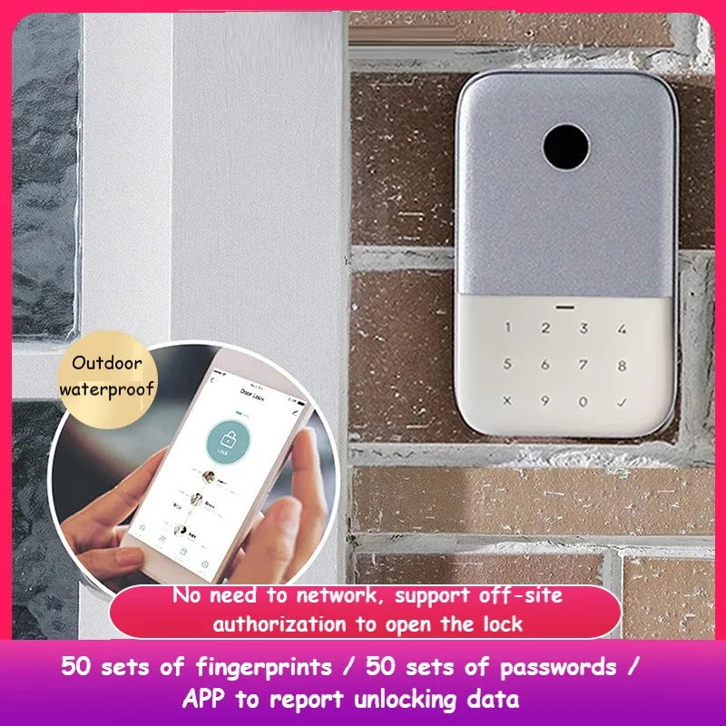 Password Key Box Wall-mounted Punch-free Remote Authorization Unlock Smart Fingerprint Waterproof Box