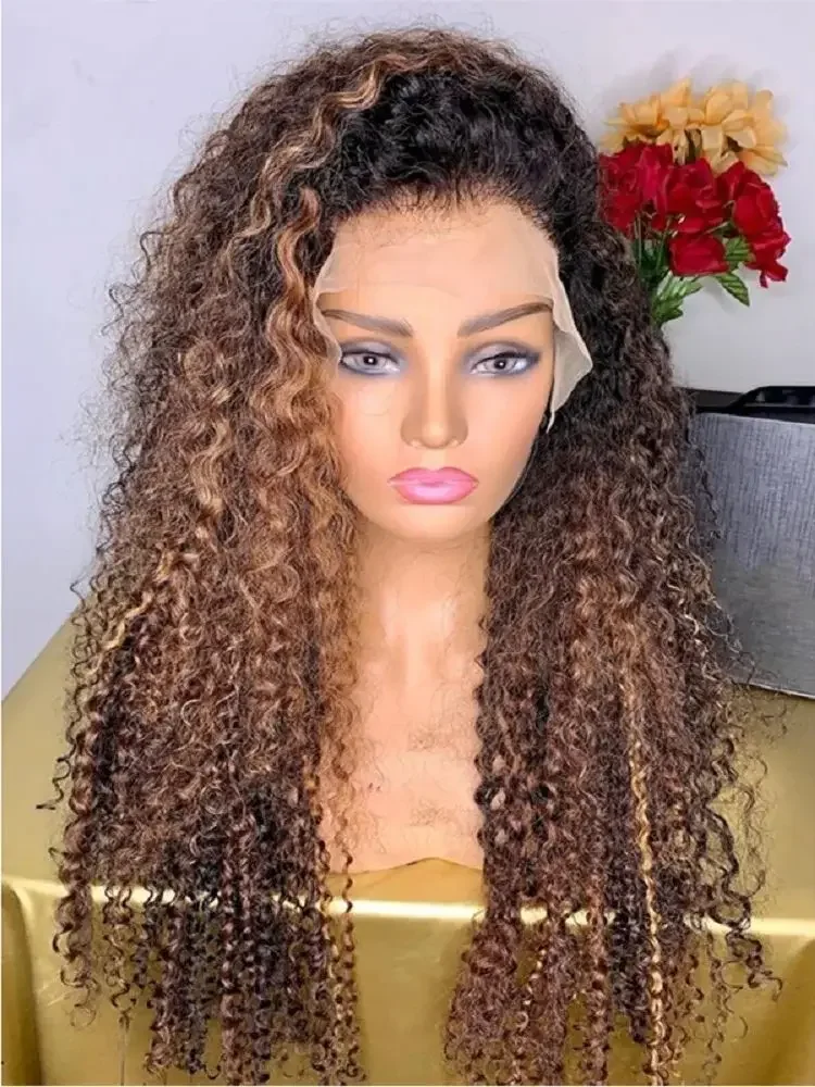 

Мягкий блонд-омбре, кудрявый парик с эффектом натуральной линии роста волос, 180% плотность, 26 дюймов, с синтетическими деталями из искусственных волос, для женщин.