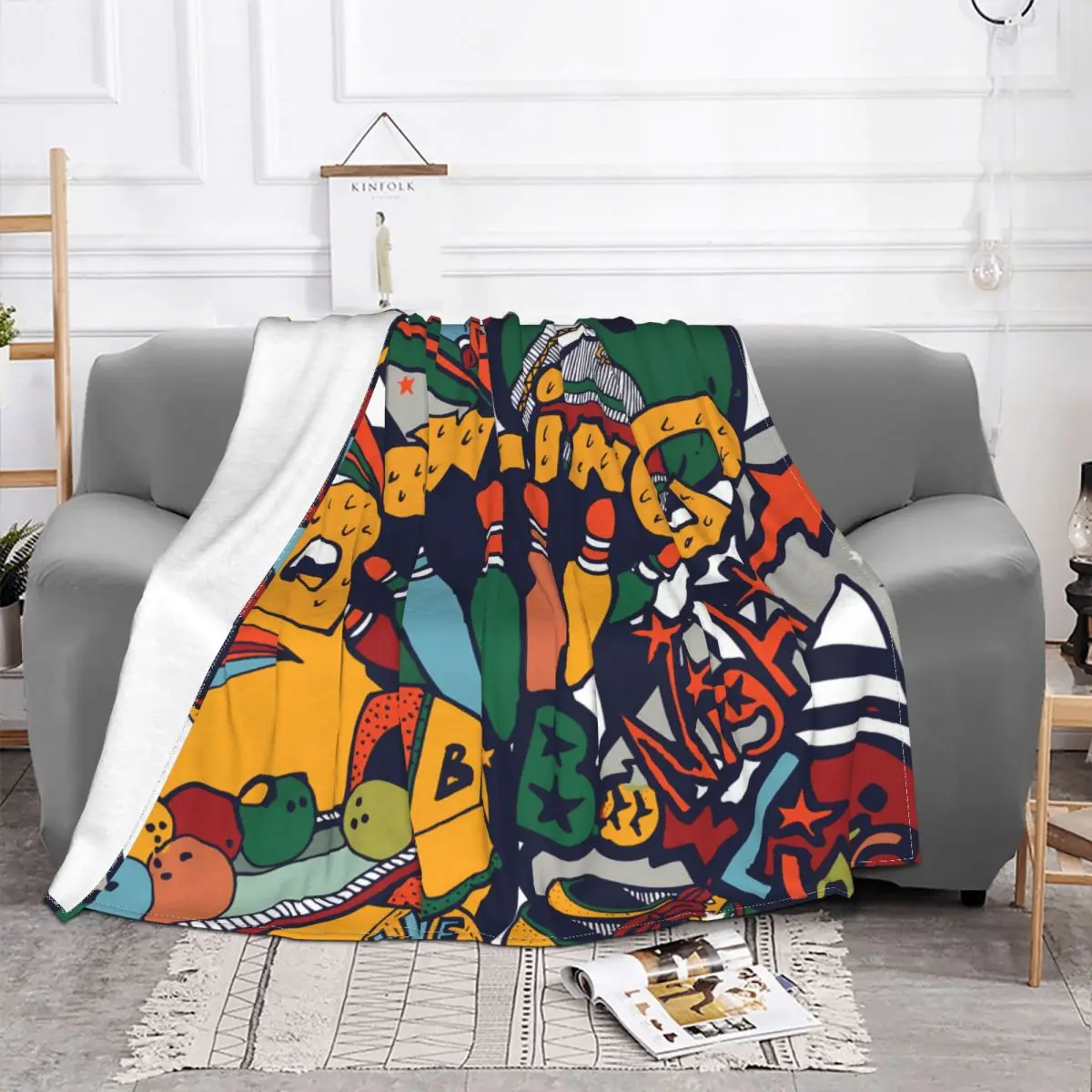 Vintage Bowling Collage Graffiti Art Pattern Blanket Plush Autumn/Winter Cute Thin Throw Blankets For Car Bedspread