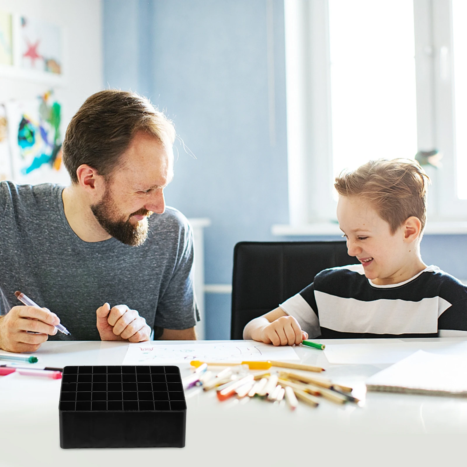 

4pcs 40 Holes Mark Pen Holder Stationery Storage Box Desktop Organizer Plastic Pencil Container Desk Pens Storage Soild Color