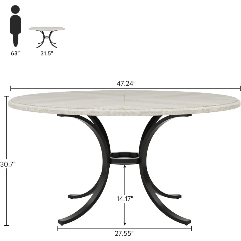 Tribesigns Round Dining Table for 4 People, 47" Circle Kitchen Table with Wooden Texture Surface & Pedestal Base,