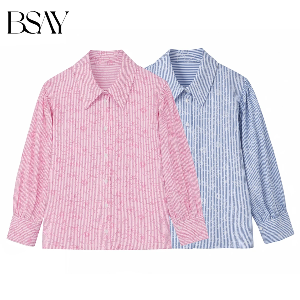 BSAY Revers-Print Gestreiftes Hemd Frühling Sommer Neu Knopfleiste Elegante Blusen Lässige Temperamentvolle Schicke Damen-Oberteile Mujer