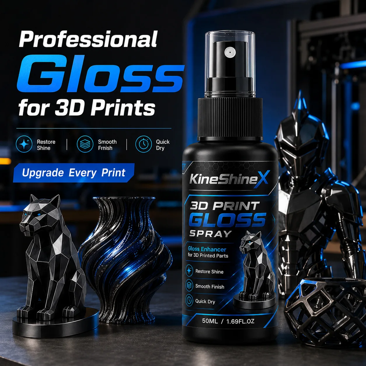 Nouveau Spray Brillant 3D 2026, Améliorateur de Brillance à Séchage Rapide pour Modèles PLA, ABS et PETG, Figurines, Accessoires et Prototypes, 50ml/150ml