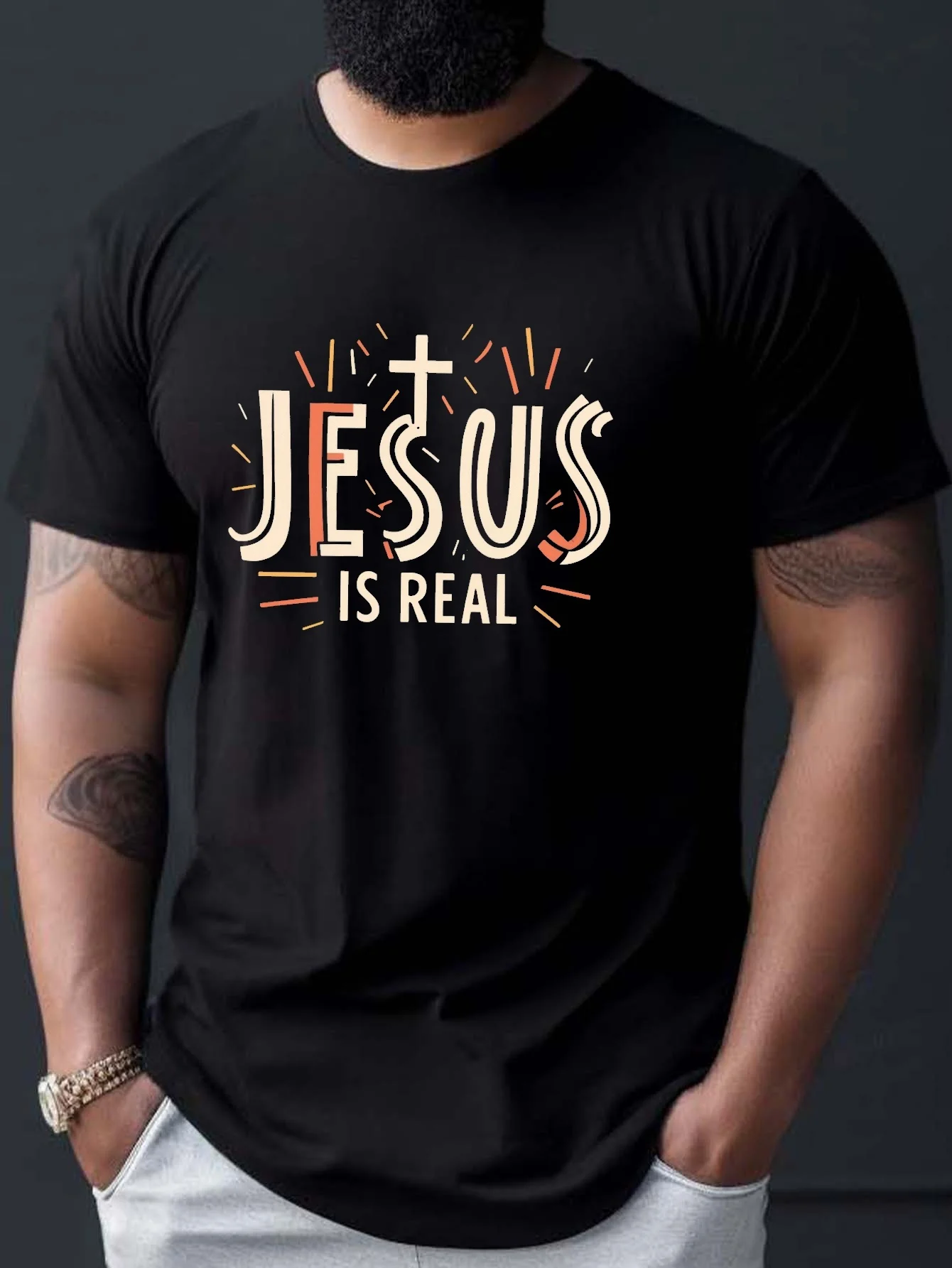 

"Jesus is real" Men's T-shirt - Casual round-neck, short-sleeved, breathable, perfect for summer and outdoor activities