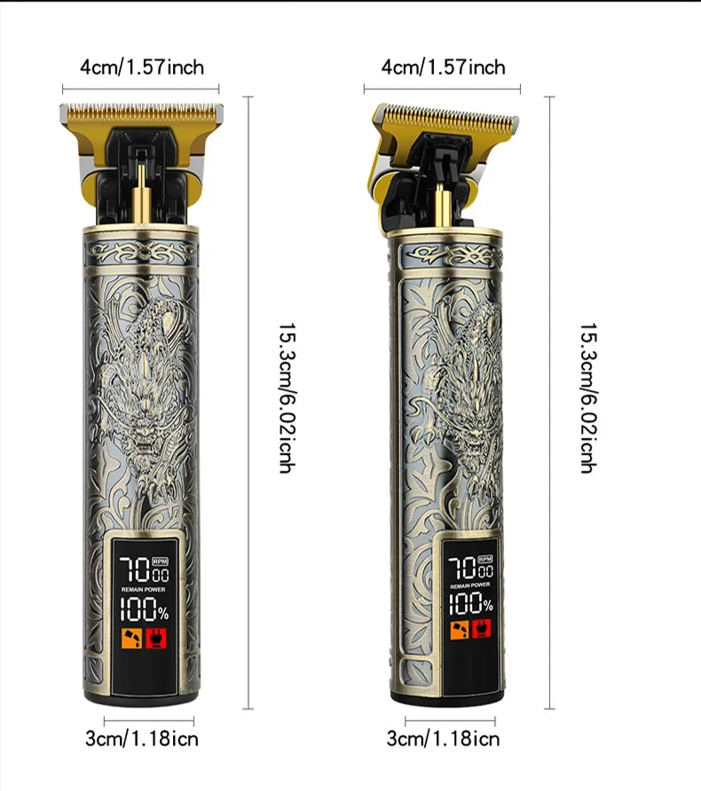 ماكينة قص الشعر T9 العتيقة لآلة قص الشعر ماكينة قص الشعر الكهربائية ماكينة قص الشعر LED نحت التنين ماكينة حلاقة اللحية