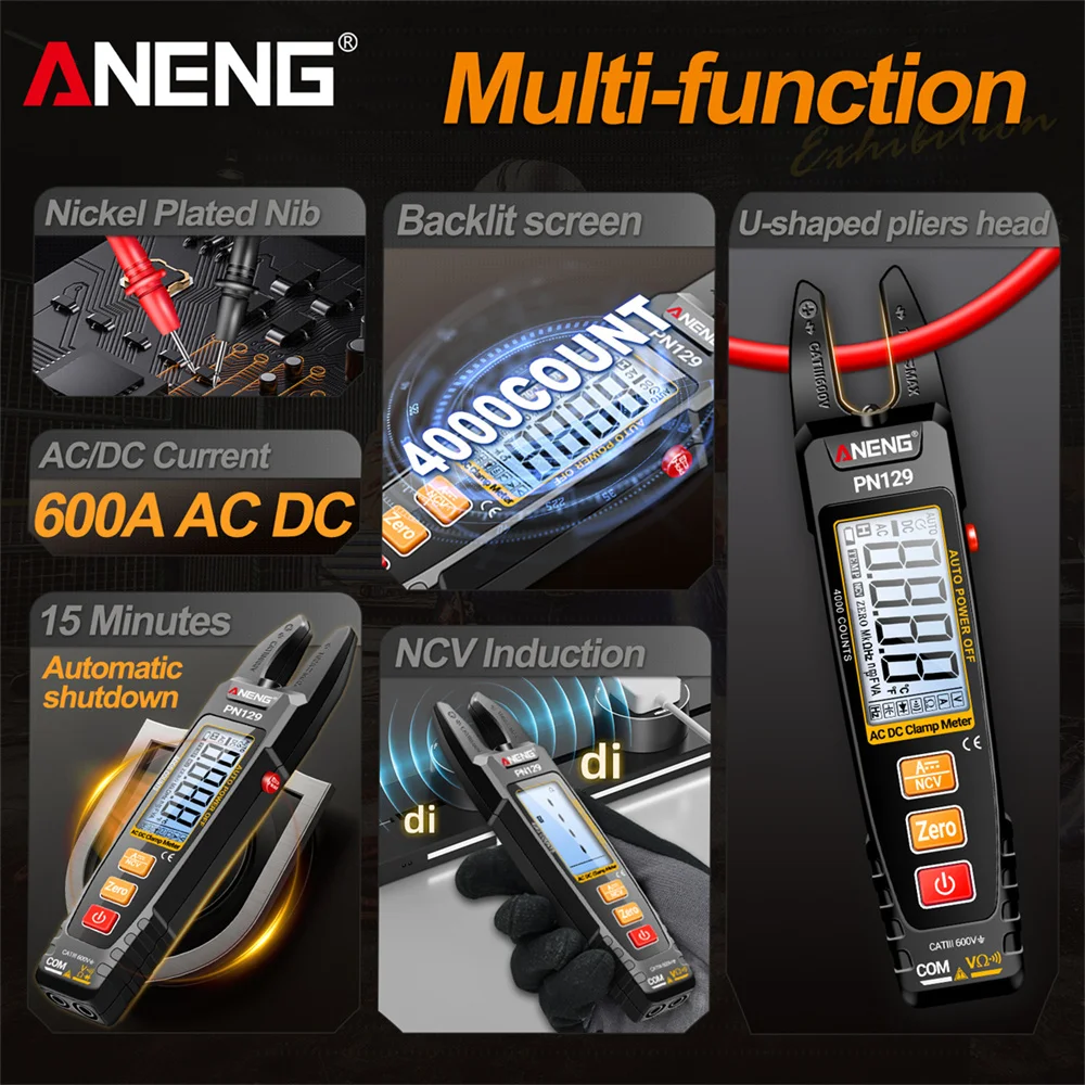 ANENG PN129 Digital Clamp Multimeter Meter  AC/DC Voltage  4000 Counts  Capacitance NCV Ohm Voltage Current Test Tester Tools