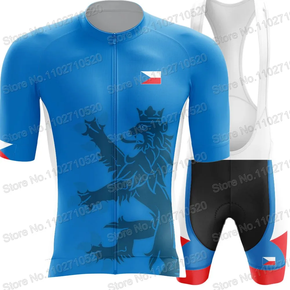 Team Czech Cycling Jersey 2023 Set National Flag Blue Clothing Road Bike Shirts Suit Bicycle Bib Shorts MTB Ropa Maillot