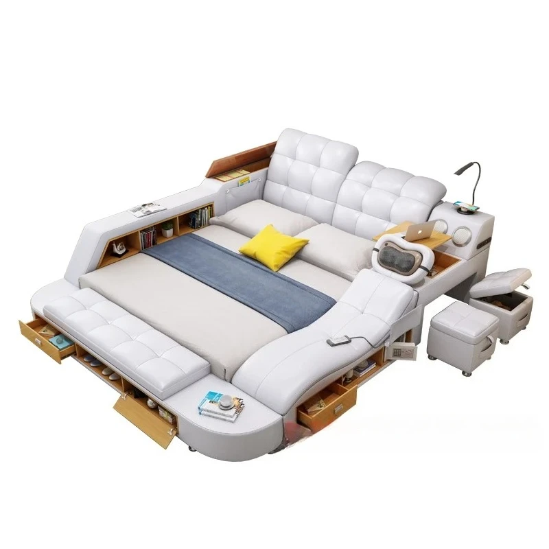 #All In One Bed, Luxury Multifunctional Tech Smart Genuine Leather Bed, Tatami Ultimate Bed, Spacious King Size Bedroom Furnitur