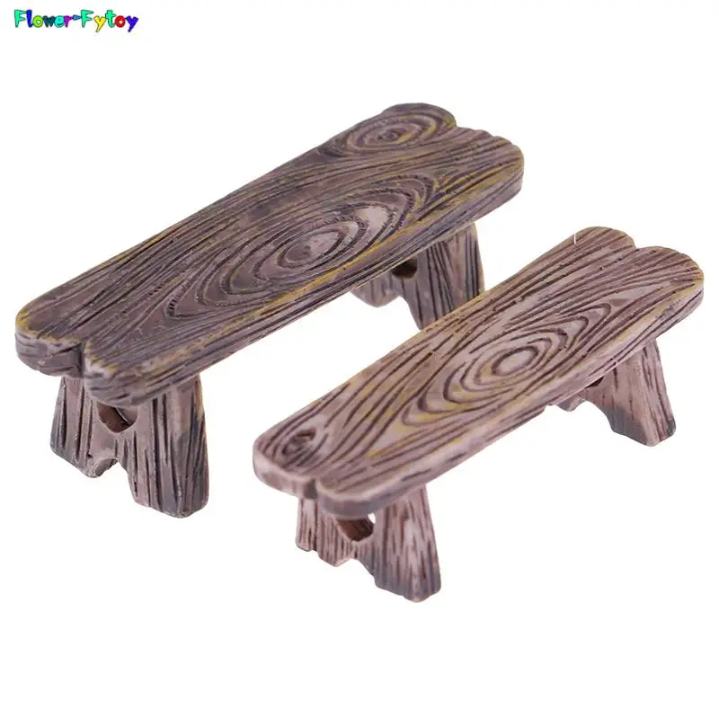 2Pcs Dollhouse Wooden Chair Stool Fairy Garden Miniatures Decor Couple Bench Action Figurine DIY Doll Houses Accesories Mini