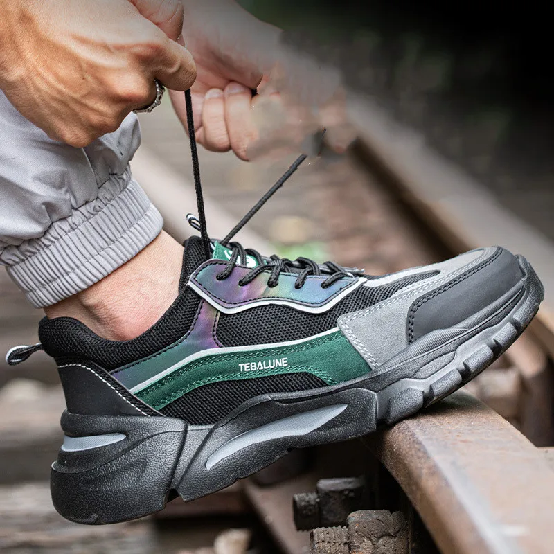 men's fashion steel toe shoes breathable summer safety shoe worker platform security boots tooling safe work sneakers protection