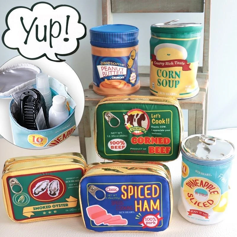 

Japanese Funny Food Can Shape Storage Pouch PU Leather Makeup Bag Travel Toiletry Organizer Pen Case For Girls Students Gift