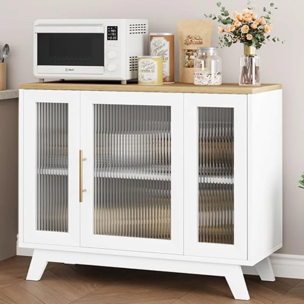 

Buffet Cabinet, 36" Sideboard Buffet Storage Cabinet with Adjustable Shelves and Fluted Glass Door, Modern Coffee Bar,