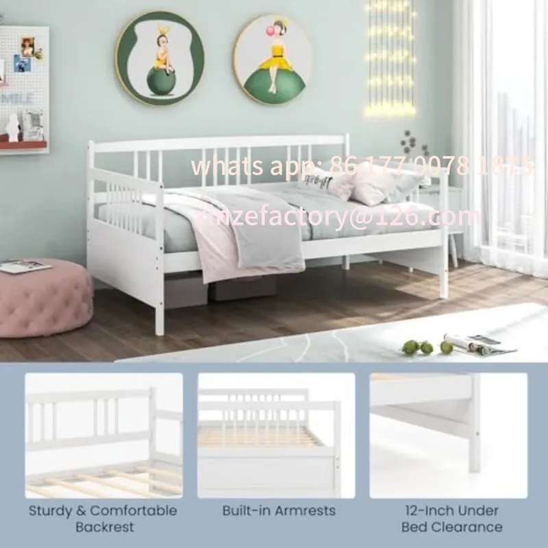 منصة سرير نهارية قابلة للتخصيص بدون صندوق زنبركي مزدوج الاستخدام للضيوف بإطار سرير نهاري مزدوج مع قضبان دعم شرائح خشبية