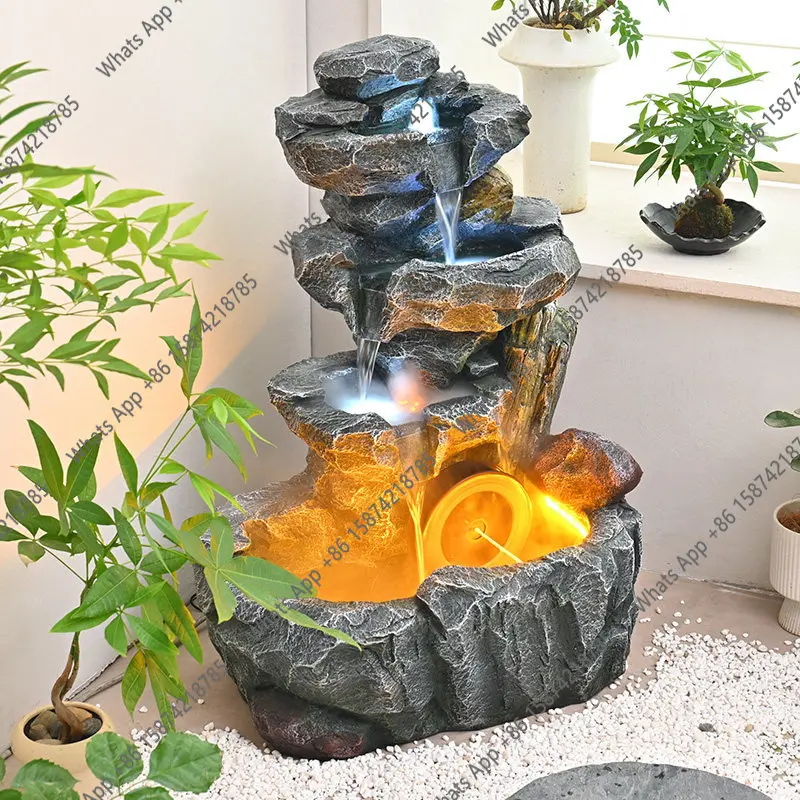 Outdoor feng shui wheel flowing water ornament circulating water rockery fountain courtyard small water feature fish pond