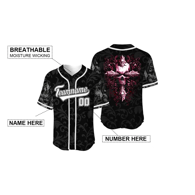 Black Chain Skull Man Baseball Jersey Custom Plus Size Cool Team Tshirt Summer Sportswear T-shirts XXXXXXXL Baseball Uniform