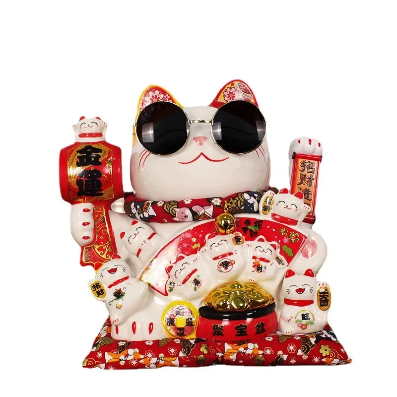 Imagem -05 - Grande Cerâmica Lucky Cat Ornamentos Acenando Automático Caixa Registradora Figurinhas de Decoração Lucky Cat Dinheiro