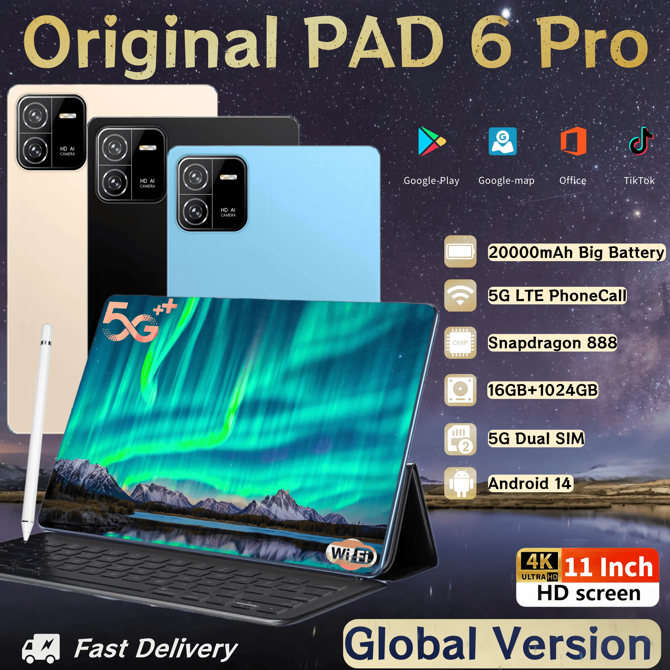 2024 wersja globalna oryginalna Pad 6 PRO 20000mAh Android 14 Tablet 16GB 1T 11 Cal 5G telefon Dual SIM połączenie WIFI tanie tablety PC