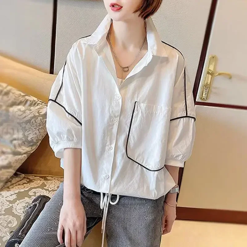 Large Size Women Shirt Summer Fashion Short Sleeve Blouses Trendy Korean Style Loose Casual All-match Puff Sleeve Shirts Woman