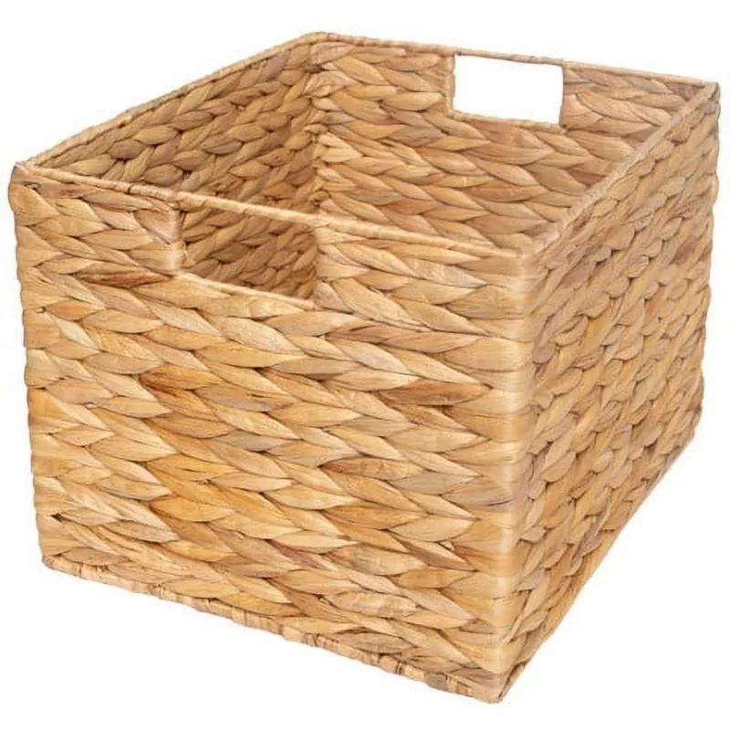 Natural Water Hyacinth Crate, Set of 2, Large,Cut-Out handles make for easy lifting,14.5