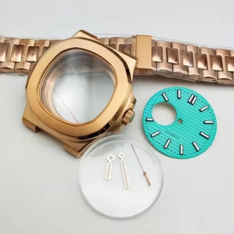 39MM Case Kit Watch NH38 Case Conversion Kit Sapphire Nautilus Mechanical Watch Case Rose Gold fit NH35/4R/NH38 Movement