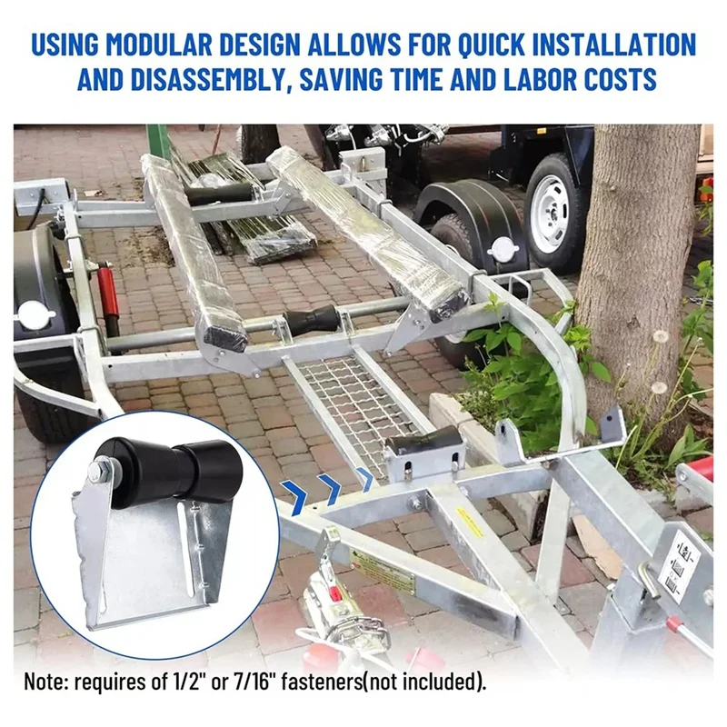 8 Inch Keel Roller Assembly Kit With Roller Shaft & Bracket For Boat Houseboat Kayaking Trailer Roller Bracket