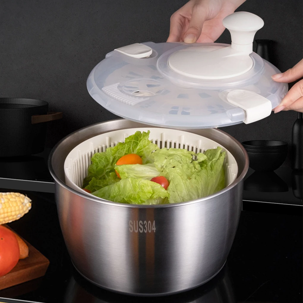 Salad Spinners Collapsible Non-Slip Base For Secure Stainless Steel Salad Spinners