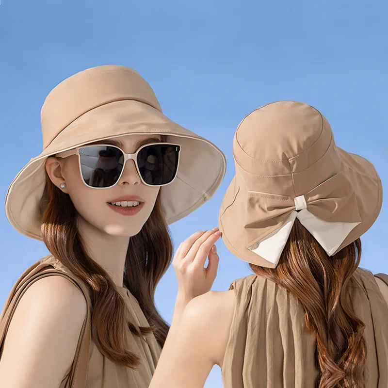 

Elegance Bow Fisherman Hat UV Protection Foldable Summer Wide Brim Sunhat Lightweight Korean Style Camping Cap For Ladies Girl
