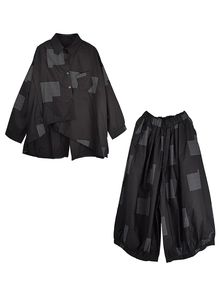 XITAO Loose Print Autumn Two Piece Set Full Sleeve Irregular Top Lantern Wide Leg Pants Fashion Casual 2024 Women Set HQQ2374