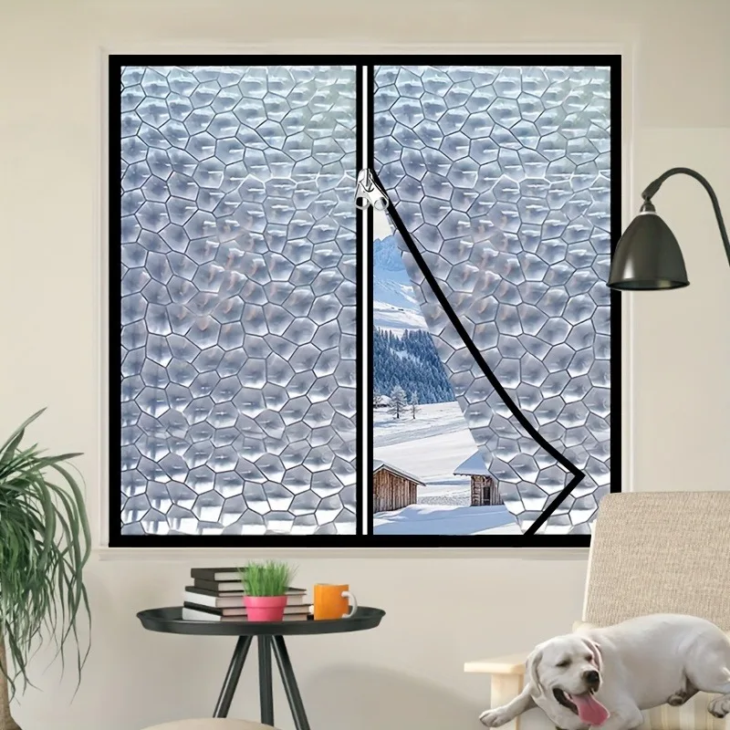 Black Extra Large Thermal Insulation Curtains for All Seasons Winter-Ready Window Film with Adhesive Seal for Bedroom Windproof