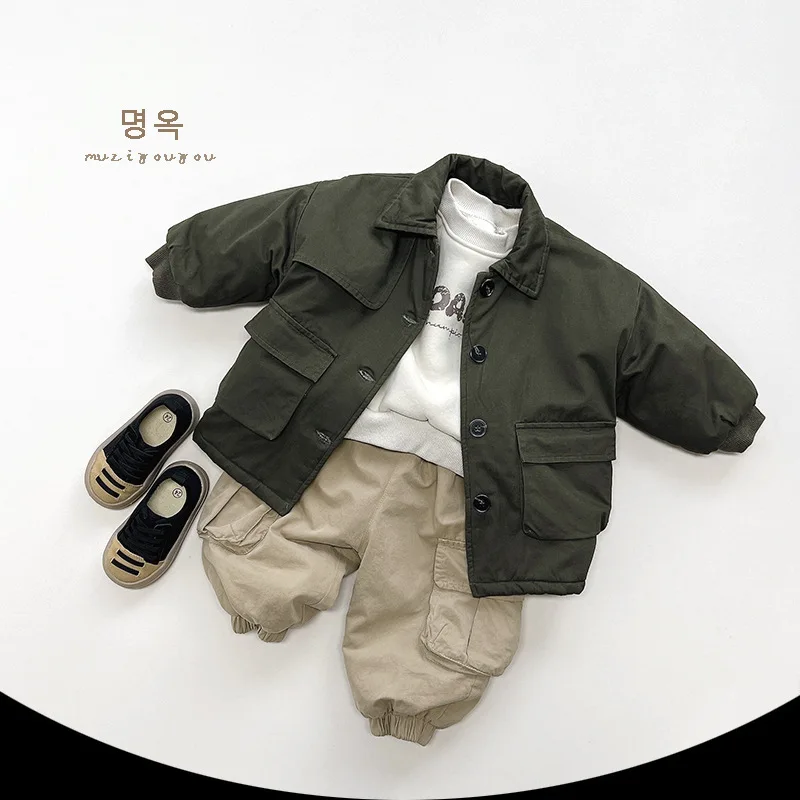 Autumn Winter Children Trench 1-8Y Boys Thick Warm Long Coats Windbreaker Korean Jackets Toddler Outerwear For Kids Clothing New