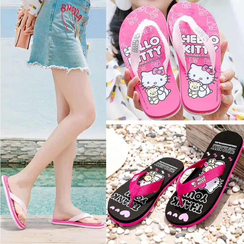 Sanrio Hello Kitty Flip-Flop Beach Hiking Daily Walk Anime SKawaii Cute Lippers Summer Anti Slip Soft Bottom Leisure For Girls